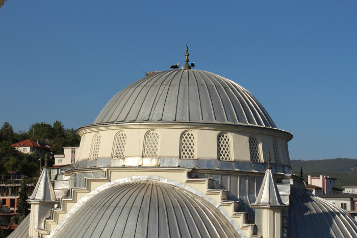 Leylekler 5 yıldır cami çatısına yuva yapıyorlar