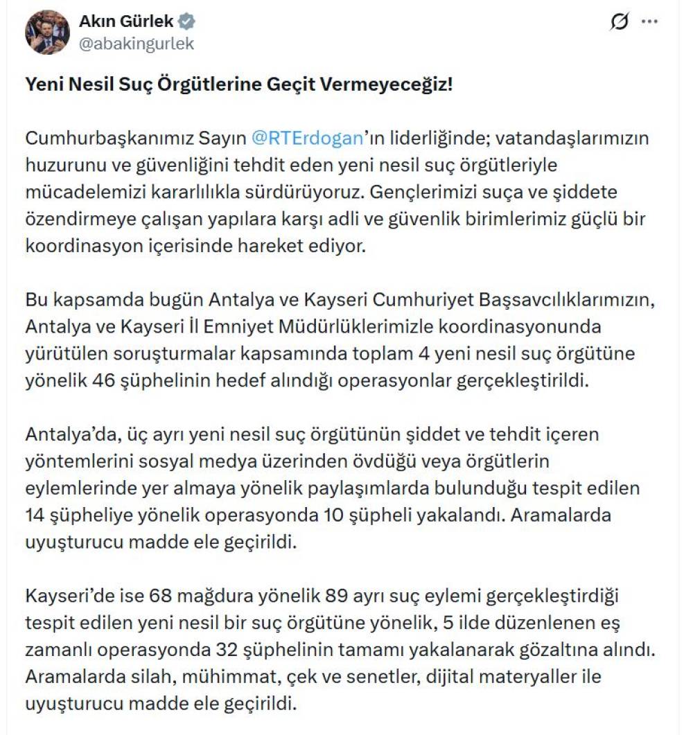Antalya ve Kayseri'de su&ccedil; &ouml;rg&uuml;tlerine y&ouml;nelik operasyon; 42 g&ouml;zaltı