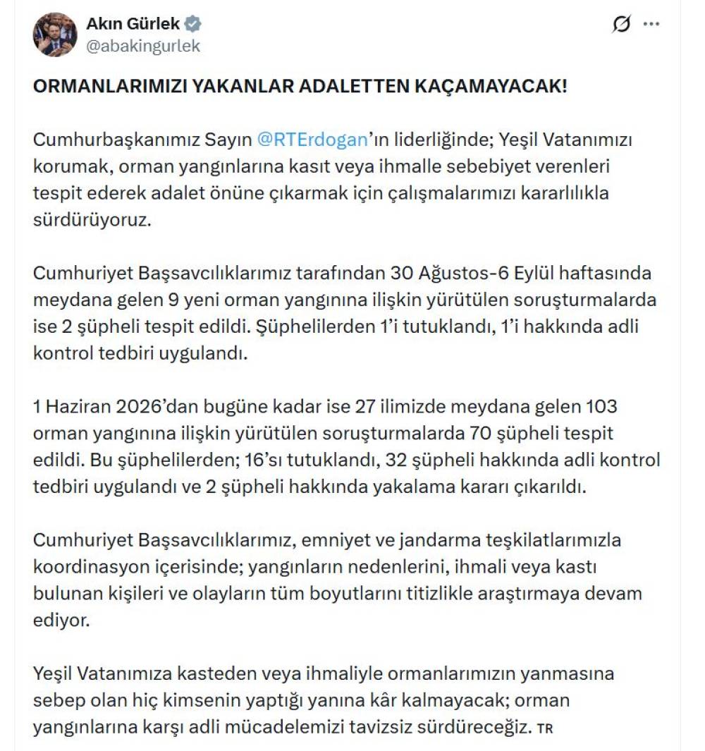 Orman yangını soruşturmalarında 16 ş&uuml;pheli tutuklandı