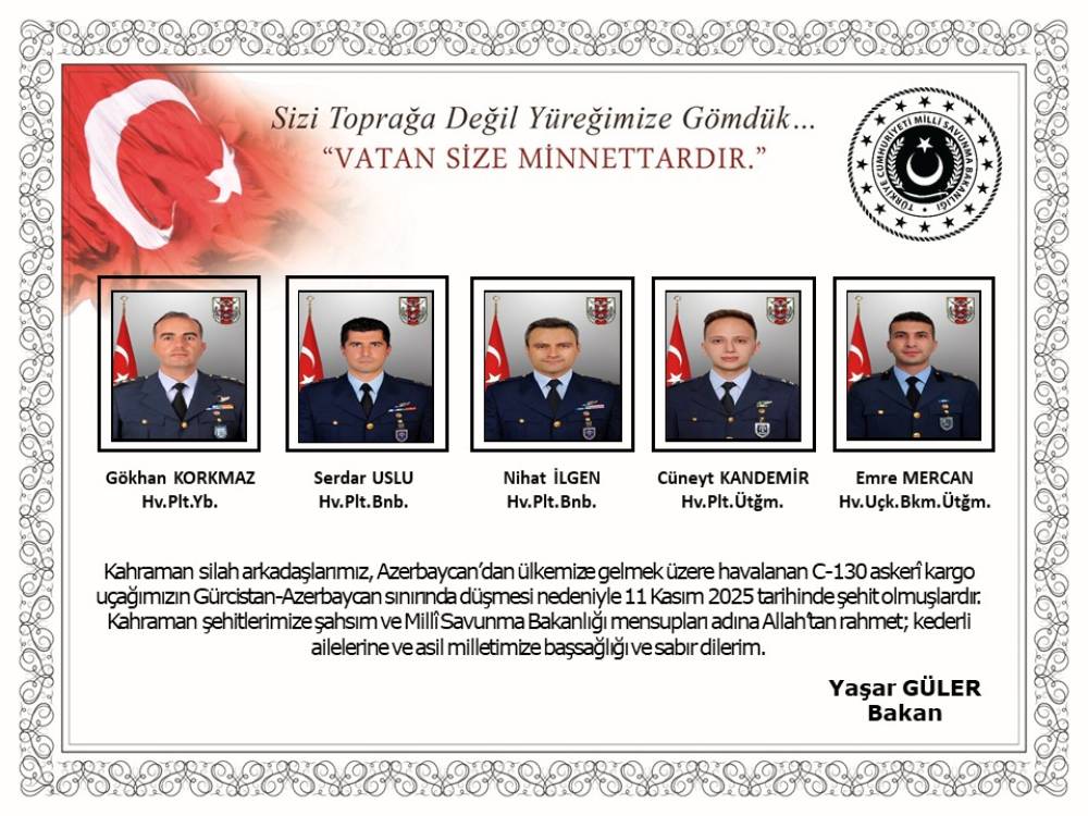 MSB: Düşen uçakta 20 asker şehit oldu
