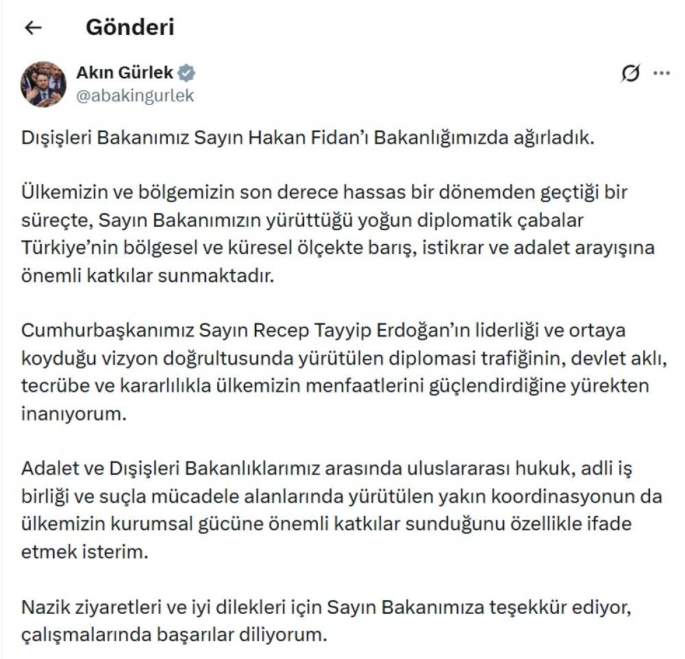 Bakan Fidan'dan, Bakan G&uuml;rlek'e ziyaret