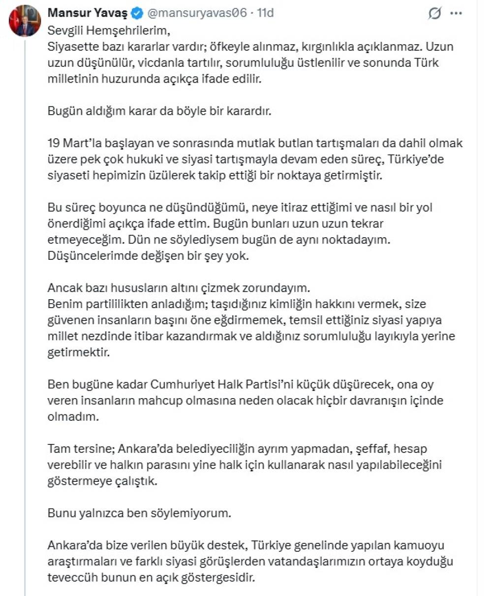 Mansur Yavaş, CHP'den istifa etti