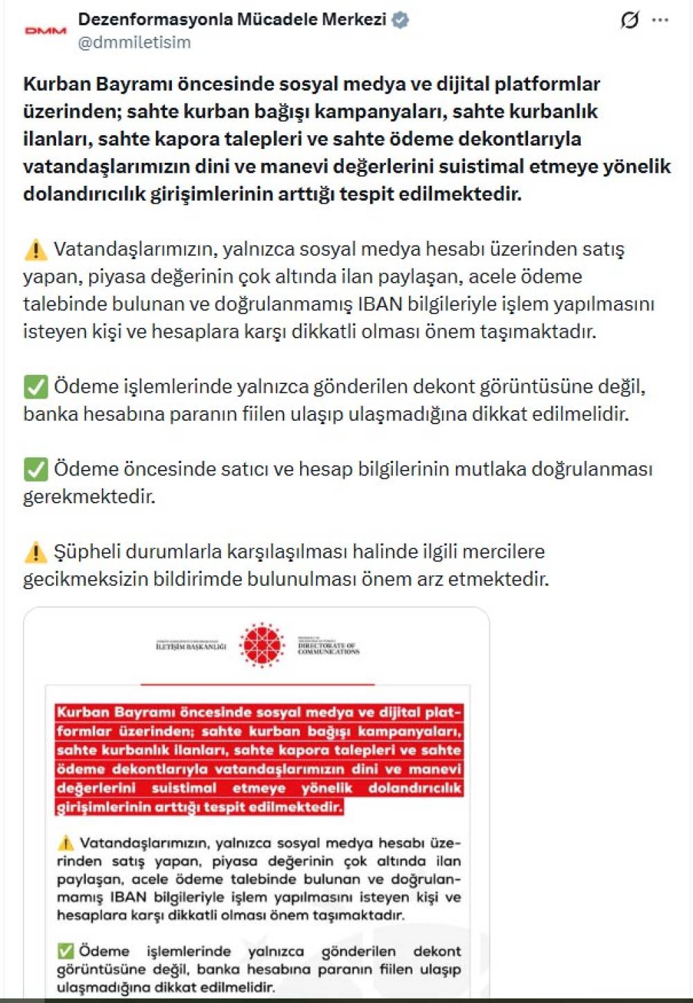 DMM'den sahte kurbanlık ilanlarıyla dolandırıcılık girişimlerine karşı uyarı