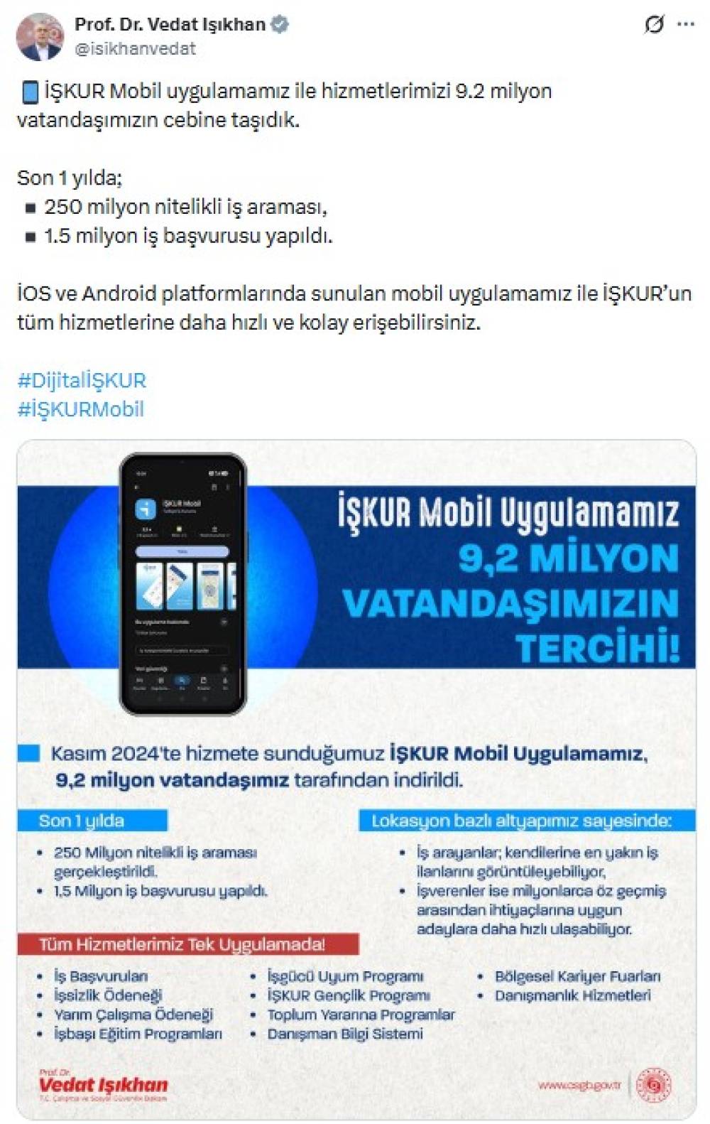 İŞKUR Mobil uygulaması 9,2 milyon kişi tarafından indirildi