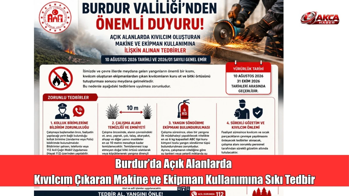 Burdur&rsquo;da A&ccedil;ık Alanlarda Kıvılcım &Ccedil;ıkaran Makine ve Ekipman Kullanımına Sıkı Tedbir