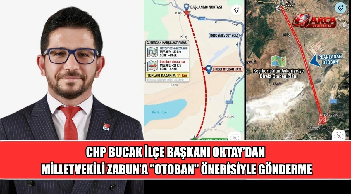 CHP BUCAK İL&Ccedil;E BAŞKANI OKTAY&rsquo;DAN  MİLLETVEKİLİ ZABUN&rsquo;A "OTOBAN" &Ouml;NERİSİYLE G&Ouml;NDERME