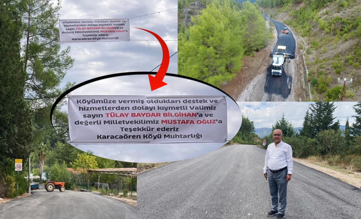 KARACA&Ouml;REN VE KIZILLI K&Ouml;Y&Uuml; YOLLARINDA SICAK ASfalt SEVİNCİ: MUHTAR AK&Ccedil;AY&rsquo;DAN PANKARTLI TEŞEKK&Uuml;R
