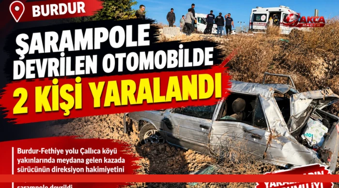 Şarampole devrilen otomobilde 2 yaralı