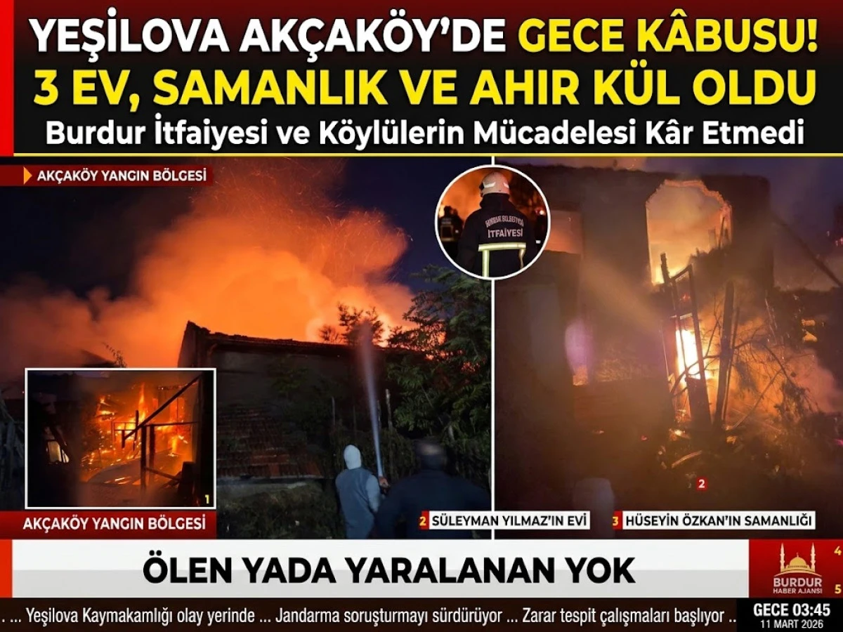 YEŞİLOVA&rsquo;DA YANGINDA 3 EV, SAMANLIK VE AHIR KULLANILAMAZ HALE GELDİ