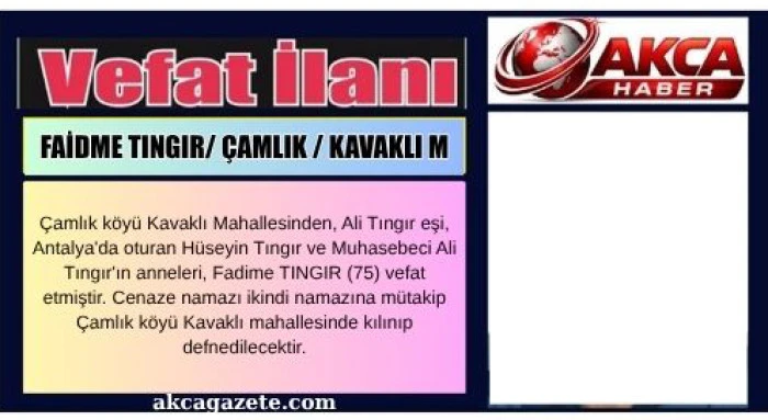 FADİME TINGIR/ ÇAMLIK KAVAKLI M. 
