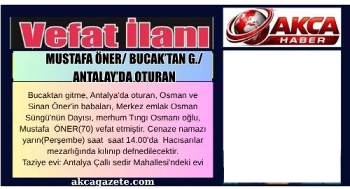 MUSTAFA ÖNER/BUCAK'TAN GİTME / ANTALYA'DA OTURAN